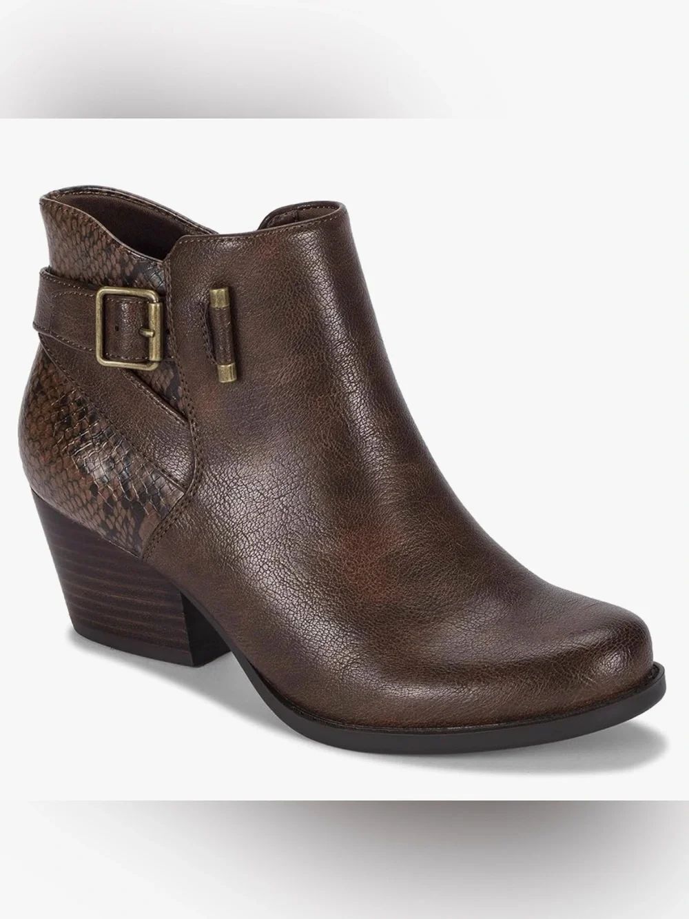 BareTraps REGGIE Brown Faux Leather Reptile Print Buckle Zip Side Ankle Boots